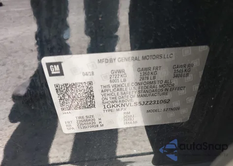 2018 GMC Acadia Slt-1 from USA, damaged, VIN 1GKKNVLS5JZ231062